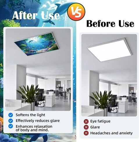 ANGSYLTH 4 Pcs 2x2 Feet Fluorescent Ceiling Light Covers | Magnetic Light Covers for Classroom, Office, Hospitals, Home (Underwater World) in Saudi Arabia