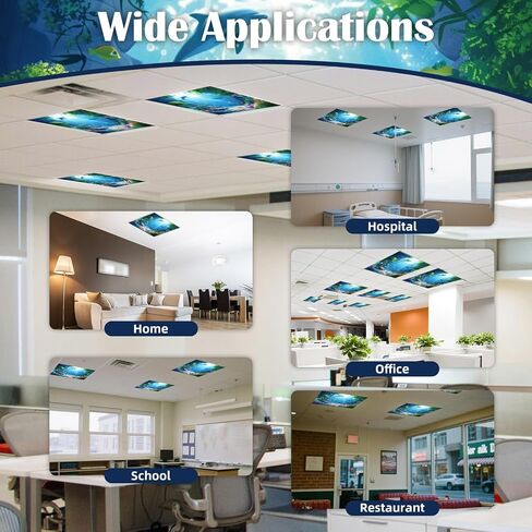 ANGSYLTH 4 Pcs 2x2 Feet Fluorescent Ceiling Light Covers | Magnetic Light Covers for Classroom, Office, Hospitals, Home (Underwater World) in Saudi Arabia