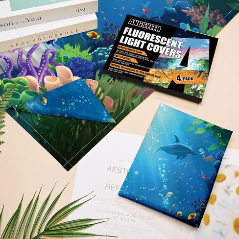ANGSYLTH 4 Pcs 2x2 Feet Fluorescent Ceiling Light Covers | Magnetic Light Covers for Classroom, Office, Hospitals, Home (Underwater World) in Saudi Arabia