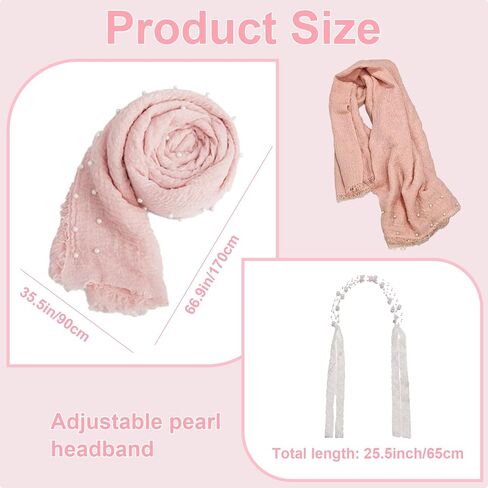 Pearl Wrap and Headband Newborn Photography Props Set, Pink | Cotton-Polyester Blend, Skin-friendly and Durable, Soft and Elastic, Pearl Accessories, Free Collocation in Saudi Arabia