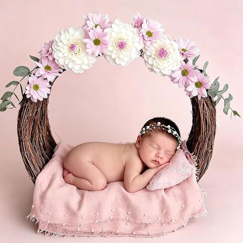 Pearl Wrap and Headband Newborn Photography Props Set, Pink | Cotton-Polyester Blend, Skin-friendly and Durable, Soft and Elastic, Pearl Accessories, Free Collocation in Saudi Arabia