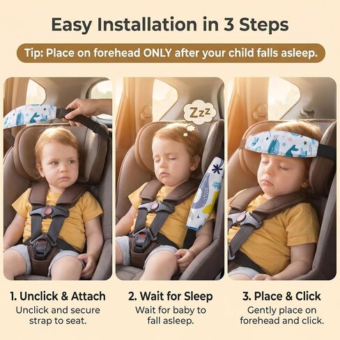 3 Pcs Baby Car Seat Head Support, Toddler Neck Relief & Sleep Positioner Band, Adjustable Stroller Headrest Strap with Premium Soft Cotton, Universal Fit Auto Seat Accessories for Kids in Saudi Arabia