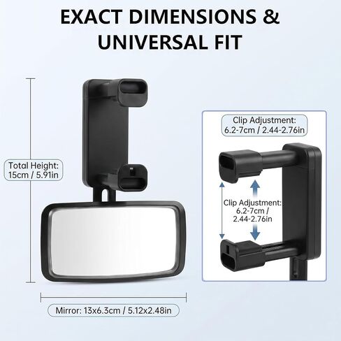 360° Adjustable Baby Mirror for SUV Truck Sedan, Clip On Visor | HD convex glass reduces blind spots. Anti-fog. Shatterproof ABS. Clip fits 48-70mm visors. Universal fit in Saudi Arabia