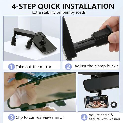 360° Adjustable Baby Mirror for SUV Truck Sedan, Clip On Visor | HD convex glass reduces blind spots. Anti-fog. Shatterproof ABS. Clip fits 48-70mm visors. Universal fit in Saudi Arabia