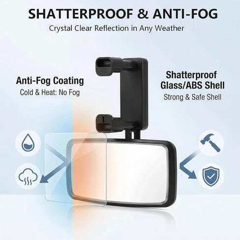 360° Adjustable Baby Mirror for SUV Truck Sedan, Clip On Visor | HD convex glass reduces blind spots. Anti-fog. Shatterproof ABS. Clip fits 48-70mm visors. Universal fit in Saudi Arabia