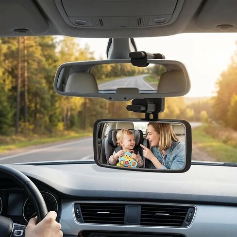 360° Adjustable Baby Mirror for SUV Truck Sedan, Clip On Visor | HD convex glass reduces blind spots. Anti-fog. Shatterproof ABS. Clip fits 48-70mm visors. Universal fit in Saudi Arabia
