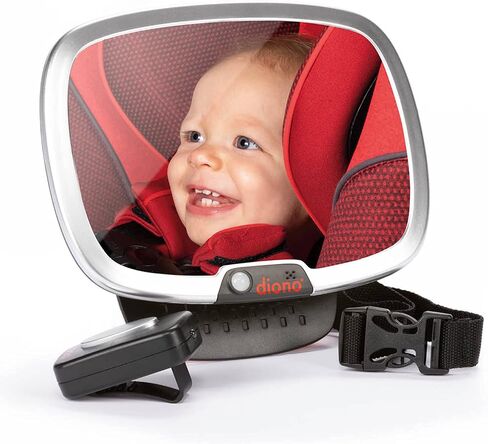 Diono Easy View Plus Baby Car Mirror with Light, Safety Car Seat Mirror for Rear Facing Infant with 360 Rotation, LED Night Light, Wide Crystal Clear View, Shatterproof, Crash Tested in Saudi Arabia