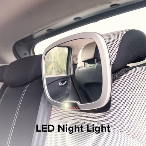 Diono Easy View Plus Baby Car Mirror with Light, Safety Car Seat Mirror for Rear Facing Infant with 360 Rotation, LED Night Light, Wide Crystal Clear View, Shatterproof, Crash Tested in Saudi Arabia
