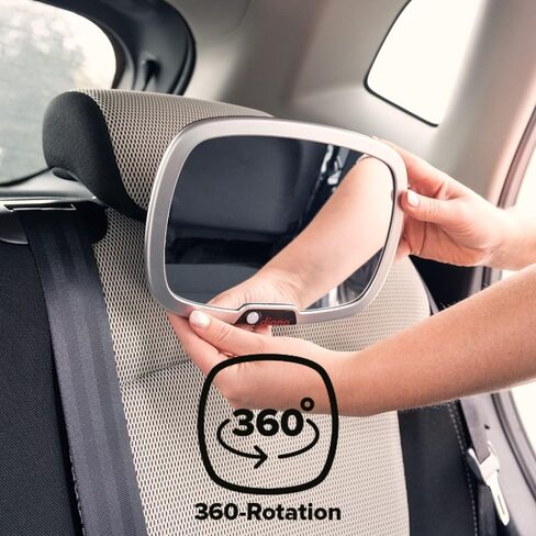 Diono Easy View Plus Baby Car Mirror with Light, Safety Car Seat Mirror for Rear Facing Infant with 360 Rotation, LED Night Light, Wide Crystal Clear View, Shatterproof, Crash Tested in Saudi Arabia