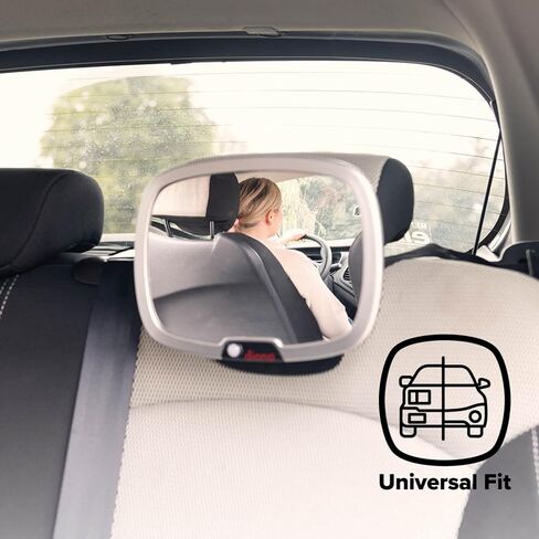 Diono Easy View Plus Baby Car Mirror with Light, Safety Car Seat Mirror for Rear Facing Infant with 360 Rotation, LED Night Light, Wide Crystal Clear View, Shatterproof, Crash Tested in Saudi Arabia
