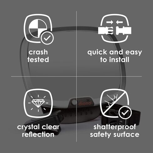 Diono Easy View Plus Baby Car Mirror with Light, Safety Car Seat Mirror for Rear Facing Infant with 360 Rotation, LED Night Light, Wide Crystal Clear View, Shatterproof, Crash Tested in Saudi Arabia