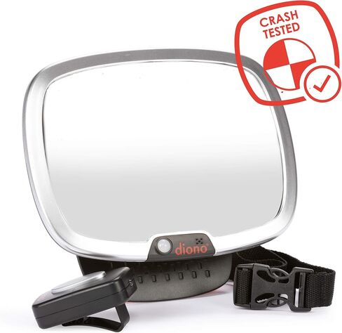Diono Easy View Plus Baby Car Mirror with Light, Safety Car Seat Mirror for Rear Facing Infant with 360 Rotation, LED Night Light, Wide Crystal Clear View, Shatterproof, Crash Tested in Saudi Arabia