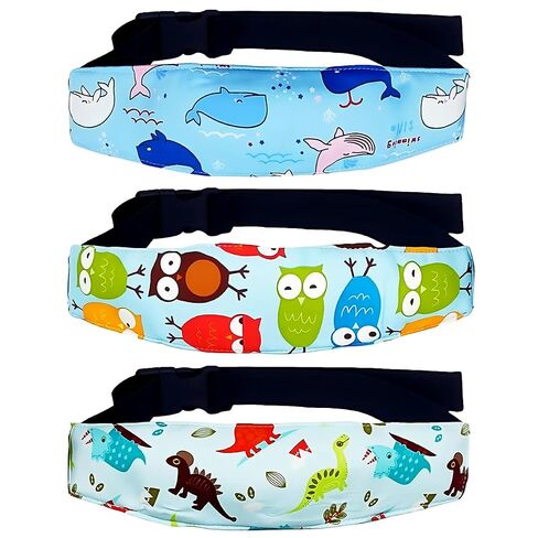 3PCS Head Support Band for Stroller Car Seat Adjustable Neck Relief Strap Headrest for Sleeping Traveling Slumber Positioner for Toddler Kids Child Baby Infant(Blue-Owl,Dolphin,Dinosaur) in Saudi Arabia