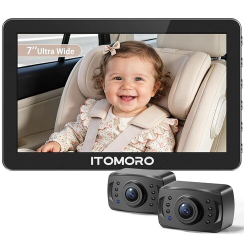 Itomoro Rear Facing Mirrors, 2 Kids Baby Car Camera, 7'' Ultra Wide 1080P HD Display with 2 IR Night Vision Cameras, 150° Wide Angle, 360° Rotatable, Easy Install in Saudi Arabia