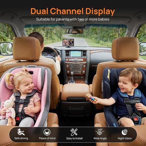 Itomoro Rear Facing Mirrors, 2 Kids Baby Car Camera, 7'' Ultra Wide 1080P HD Display with 2 IR Night Vision Cameras, 150° Wide Angle, 360° Rotatable, Easy Install in Saudi Arabia