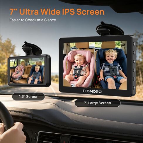 Itomoro Rear Facing Mirrors, 2 Kids Baby Car Camera, 7'' Ultra Wide 1080P HD Display with 2 IR Night Vision Cameras, 150° Wide Angle, 360° Rotatable, Easy Install in Saudi Arabia
