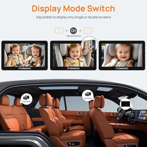 Itomoro Rear Facing Mirrors, 2 Kids Baby Car Camera, 7'' Ultra Wide 1080P HD Display with 2 IR Night Vision Cameras, 150° Wide Angle, 360° Rotatable, Easy Install in Saudi Arabia