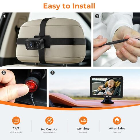 Itomoro Rear Facing Mirrors, 2 Kids Baby Car Camera, 7'' Ultra Wide 1080P HD Display with 2 IR Night Vision Cameras, 150° Wide Angle, 360° Rotatable, Easy Install in Saudi Arabia