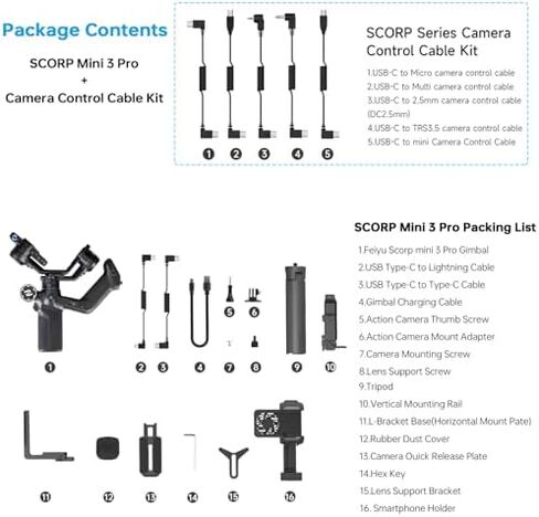 Feiyu SCORP Mini-3 Pro 3-Axis Gimbal Stabilizer with SCORP Series Camera Control Cable Kit in Saudi Arabia