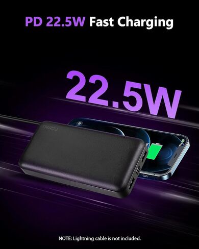 Miady 2-Pack شاحن محمول 22.5 واط قوة البنك 20000 مللي أمبير بطارية السفر | شحن سريع، USB مزدوج، 3 مخرجات، مدخلين، سعة عالية، متوافق مع iPhone 17 Android وما إلى ذلك، 74 وات في الساعة، للتخييم، أسود + أبيض in Kuwait