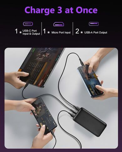 Miady 2-Pack شاحن محمول 22.5 واط قوة البنك 20000 مللي أمبير بطارية السفر | شحن سريع، USB مزدوج، 3 مخرجات، مدخلين، سعة عالية، متوافق مع iPhone 17 Android وما إلى ذلك، 74 وات في الساعة، للتخييم، أسود + أبيض in Kuwait