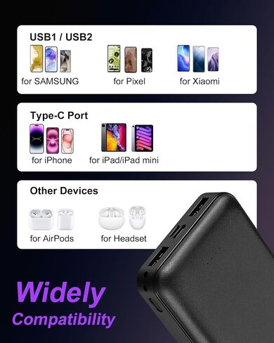 Miady 2-Pack شاحن محمول 22.5 واط قوة البنك 20000 مللي أمبير بطارية السفر | شحن سريع، USB مزدوج، 3 مخرجات، مدخلين، سعة عالية، متوافق مع iPhone 17 Android وما إلى ذلك، 74 وات في الساعة، للتخييم، أسود + أبيض in Kuwait