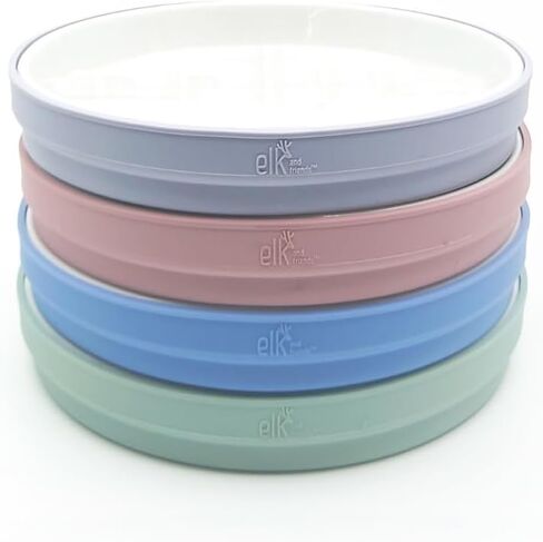 Elk and Friends Kids 7.8" Porcelain White Plates with Silicone Sleeves | Suitable for Babies/Toddlers | Microwave & Dishwasher Safe | Non Slip Dinnerware | Snack Dishes | 4 Pack in Saudi Arabia