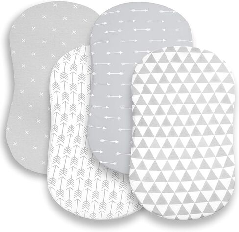 Premium Bassinet Fitted Sheet for Halo, Mika Micky, Maxi COSI & Others - 4 Pack 100% Jersey Knit - Bedding for Standard Size Oval or Halo Pads for Boys & Girls in Kuwait