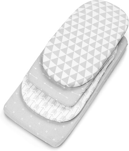 Premium Bassinet Fitted Sheet for Halo, Mika Micky, Maxi COSI & Others - 4 Pack 100% Jersey Knit - Bedding for Standard Size Oval or Halo Pads for Boys & Girls in Kuwait
