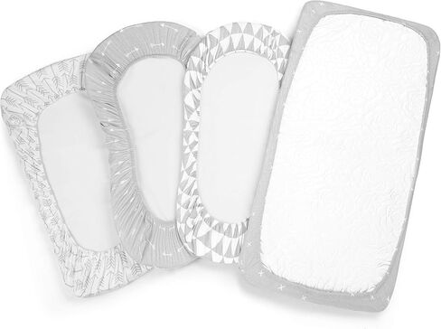 Premium Bassinet Fitted Sheet for Halo, Mika Micky, Maxi COSI & Others - 4 Pack 100% Jersey Knit - Bedding for Standard Size Oval or Halo Pads for Boys & Girls in Kuwait