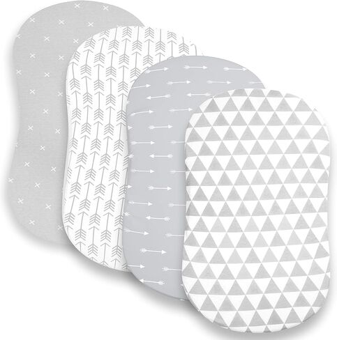 Premium Bassinet Fitted Sheet for Halo, Mika Micky, Maxi COSI & Others - 4 Pack 100% Jersey Knit - Bedding for Standard Size Oval or Halo Pads for Boys & Girls in Kuwait