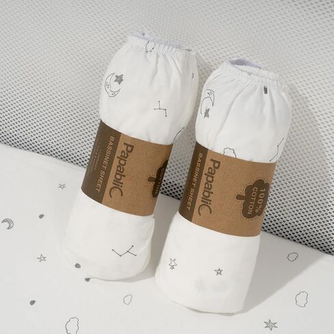 Papablic 2-Pack Baby Bassinet Sheets Fitted Mattress 33" x 21.6" | Starry Night, 100% Cotton, Fits Papablic 2-in-1 Mesh Bedside Sleeper and Standard Bassinet Mattress Pads in Saudi Arabia