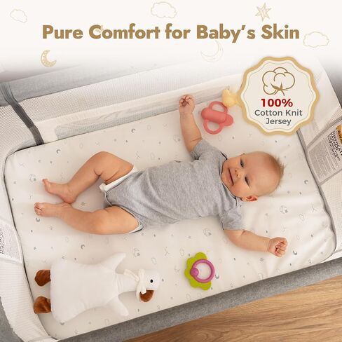 Papablic 2-Pack Baby Bassinet Sheets Fitted Mattress 33" x 21.6" | Starry Night, 100% Cotton, Fits Papablic 2-in-1 Mesh Bedside Sleeper and Standard Bassinet Mattress Pads in Saudi Arabia