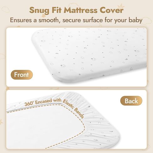 Papablic 2-Pack Baby Bassinet Sheets Fitted Mattress 33" x 21.6" | Starry Night, 100% Cotton, Fits Papablic 2-in-1 Mesh Bedside Sleeper and Standard Bassinet Mattress Pads in Saudi Arabia