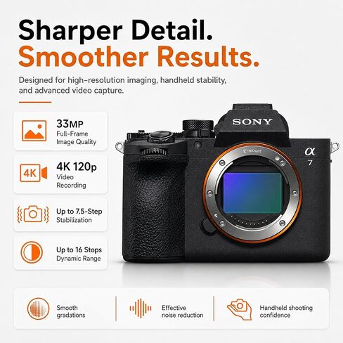 كاميرا Sony Alpha 7 V بدون مرآة، ومستشعر Exmor RS مكدس جزئيًا بدقة 33 ميجابكسل، ومعالج BIONZ XR2، والتركيز التلقائي AI، وفيديو 4K 60p 10 بت، مع بطاقة UHS-II SDXC بسعة 128 جيجابايت، وحقيبة ظهر وضمان لمدة عام من سوني in Kuwait