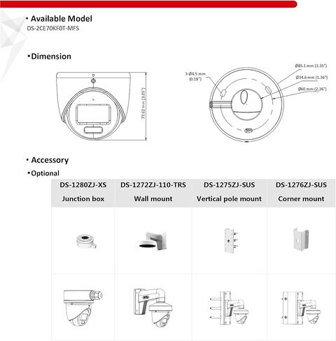 DS-2CE70KF0T-MFS 3K 5MP ColorVu Turret Analog Camera 2.8mm 4 in 1 TVI | Color-Vu Wired CCTV Coax Analog Camera for DVR System 65ft Color Night Vision in Saudi Arabia