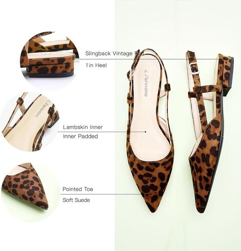 C.Paravano Slingback Flats | Pointed Toe Flats | Slingback Sandals | Women's Slingback Dress Shoes | Adjustable Buckle Sandals(Size 7.5,Leopard) in Saudi Arabia