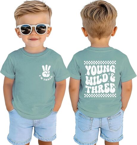 Young Wild and Three Birthday Boy Shirts 3rd B-Day Outfit | 3rd Birthday Outfits, 3 Years Old Boys T-shirt, 3t Birthday Gift Tees, Third B-Day Party Tops in Saudi Arabia