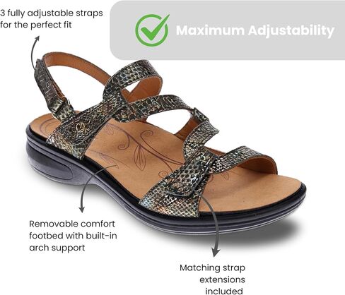 Revere Emerald 3 Women’s Sandals - Premium Soft Leather, Adjustable Straps & Contoured Footbed - Orthotic Arch Support for Stylish Comfort & All-Day Wear Peacock Python 8-8.5 M US in Kuwait