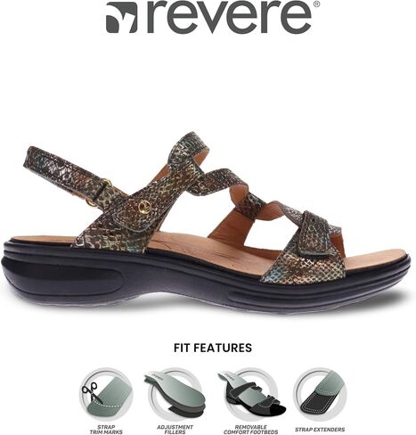 Revere Emerald 3 Women’s Sandals - Premium Soft Leather, Adjustable Straps & Contoured Footbed - Orthotic Arch Support for Stylish Comfort & All-Day Wear Peacock Python 8-8.5 M US in Kuwait