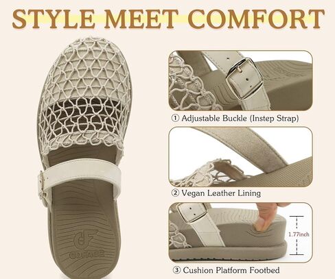 COFACE Orthopedic Sandals For Women With Plantar Fasciitis Arch Support Ladies Breathable Mesh Mules Round Toe Backless Loafers Slides Boho Outfits Wedge Heel Cushion Dressy Clogs, Beige US7 in Kuwait