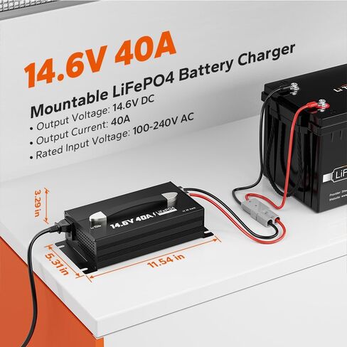 LiTime 14.6V 40A Lithium Battery Charger, Mountable for 12V LiFePO4 Battery with Handle and LED Indicator, AC-DC Smart Charger for 12.8V LiFePO4 Batteries, 40A Fast Charging for RVs, Home in Saudi Arabia