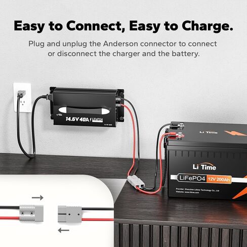 LiTime 14.6V 40A Lithium Battery Charger, Mountable for 12V LiFePO4 Battery with Handle and LED Indicator, AC-DC Smart Charger for 12.8V LiFePO4 Batteries, 40A Fast Charging for RVs, Home in Saudi Arabia