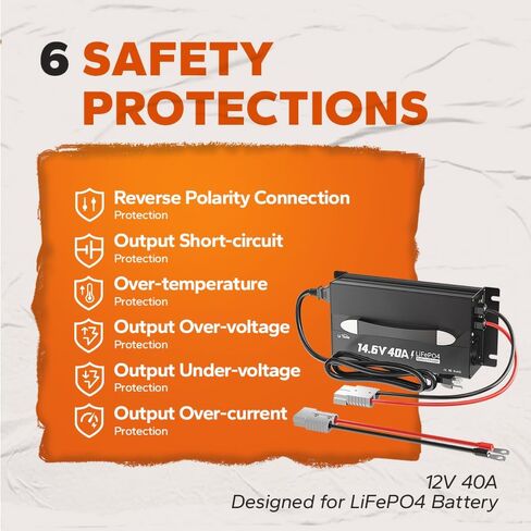 LiTime 14.6V 40A Lithium Battery Charger, Mountable for 12V LiFePO4 Battery with Handle and LED Indicator, AC-DC Smart Charger for 12.8V LiFePO4 Batteries, 40A Fast Charging for RVs, Home in Saudi Arabia