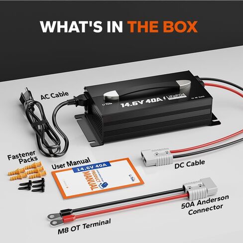 LiTime 14.6V 40A Lithium Battery Charger, Mountable for 12V LiFePO4 Battery with Handle and LED Indicator, AC-DC Smart Charger for 12.8V LiFePO4 Batteries, 40A Fast Charging for RVs, Home in Saudi Arabia