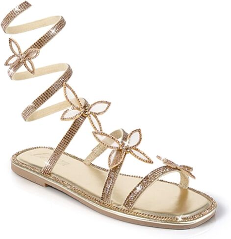 Liliana Women Butterfly Rhinestone Wrap-around Flat Sandals Flat Butterfly Sandals, 6 Narrow in Saudi Arabia