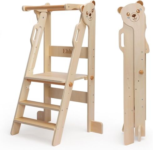 EHHLY Toddler Standing Tower,Foldable Toddler Learning Tower for Kitchen | Kids Standing Tower with 3 Adjustable Heights for Kitchen Bathroom Learning and Cooking, Ages 18 Months to 6 Years in Kuwait