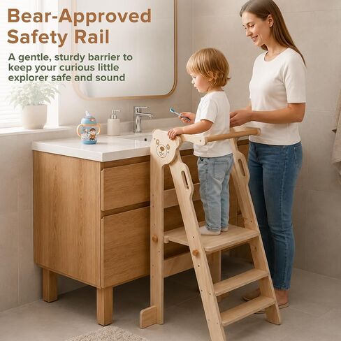 EHHLY Toddler Standing Tower,Foldable Toddler Learning Tower for Kitchen | Kids Standing Tower with 3 Adjustable Heights for Kitchen Bathroom Learning and Cooking, Ages 18 Months to 6 Years in Kuwait