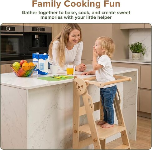 EHHLY Toddler Standing Tower,Foldable Toddler Learning Tower for Kitchen | Kids Standing Tower with 3 Adjustable Heights for Kitchen Bathroom Learning and Cooking, Ages 18 Months to 6 Years in Kuwait