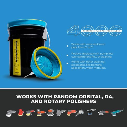 System 4000 Polishing Pad Washer – Pure Flo Cleaning Bucket System w/Controlled Pump & Removable Basin - Wool & Foam Pad Cleaner in Saudi Arabia